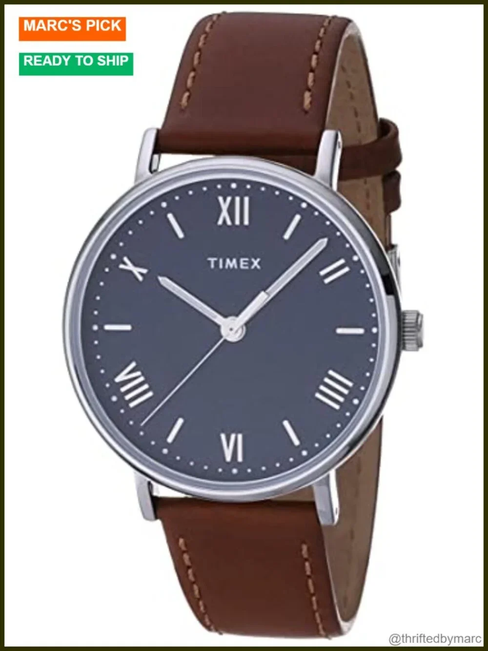 41mm Leather Strap Analog Quartz Watch with Roman Numerals